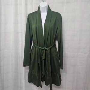 Serena Williams Olive Green Belted Cardigan Jacket Boho Minimalist XL